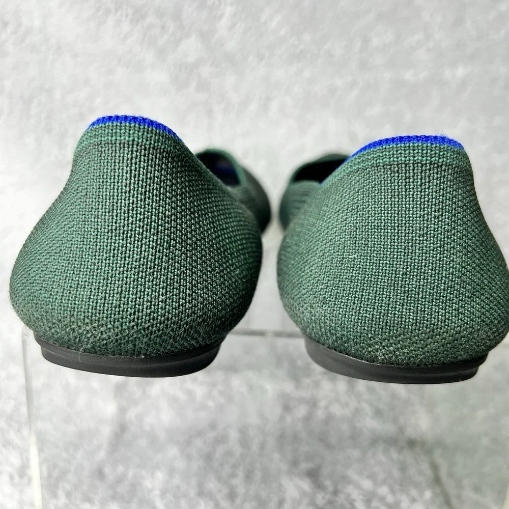 Rothys The Flat Round Toe Knit Ballet Flats Womens 7.5 Green Washable Slip On